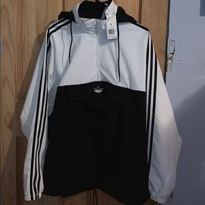 ‼️ ADIDAS HALF ZIP WINDBREAKER BLACK&WHITE HOODIE❕